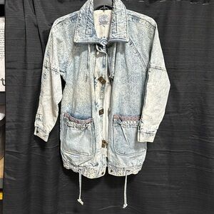 FANTASTIC 1980s VINTAGE Acid Wash‎ Toggle-Collar DENIM Jack / Size S